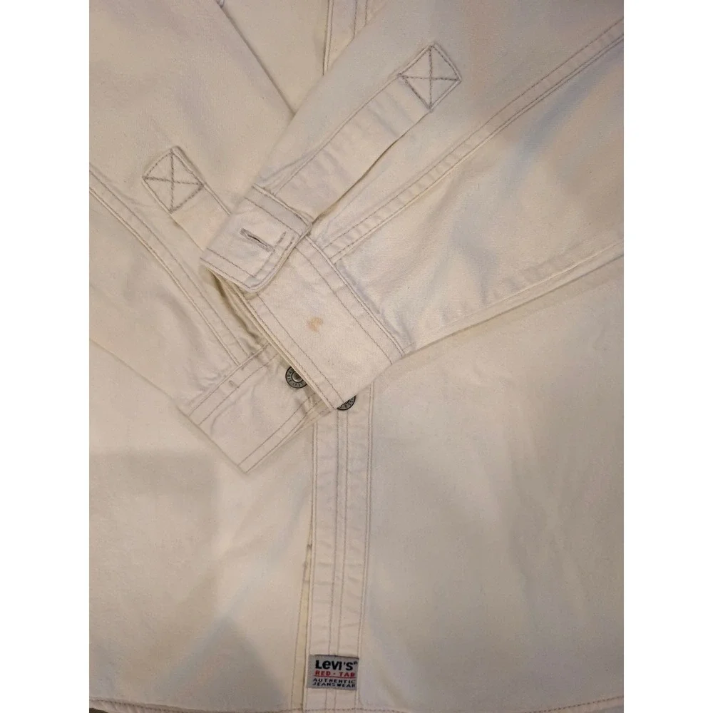 Men szXL Vintage 80s 90s Levis Red Tab Cream Denim Button Down Shirt 100% Cotton